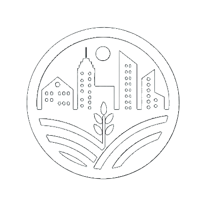 Logotipo do projeto. Ele é redondo e possui a silhueta de uma paisagem com um granado com uma planta e diversos prédios de diferentes tamanhos no fundo, além de uma lua cheia no meio do céu. Foi criada pelo autor do projeto.